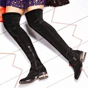 💯% Authentic Nicholas Kirkwood Casati Pearl Over the Knee Boots Black size 10